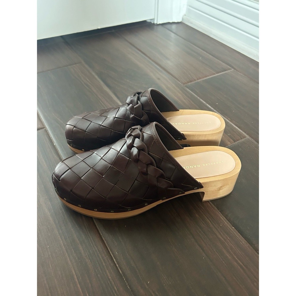 Anthropologie Loeffler Randall Polina Wooden Clog Braided Leather 7
